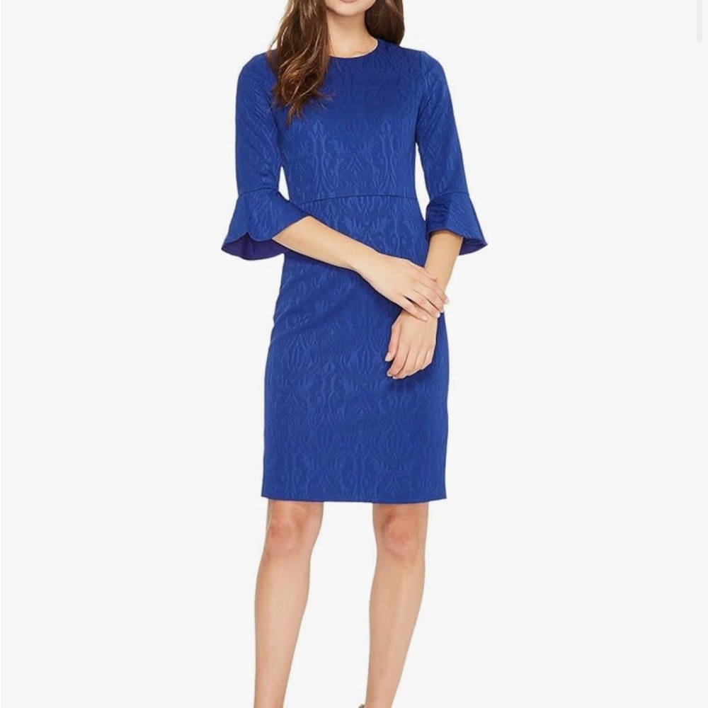 Donna Morgan Royal Blue Jacquard Women’s Sheath Dress Sz 14
